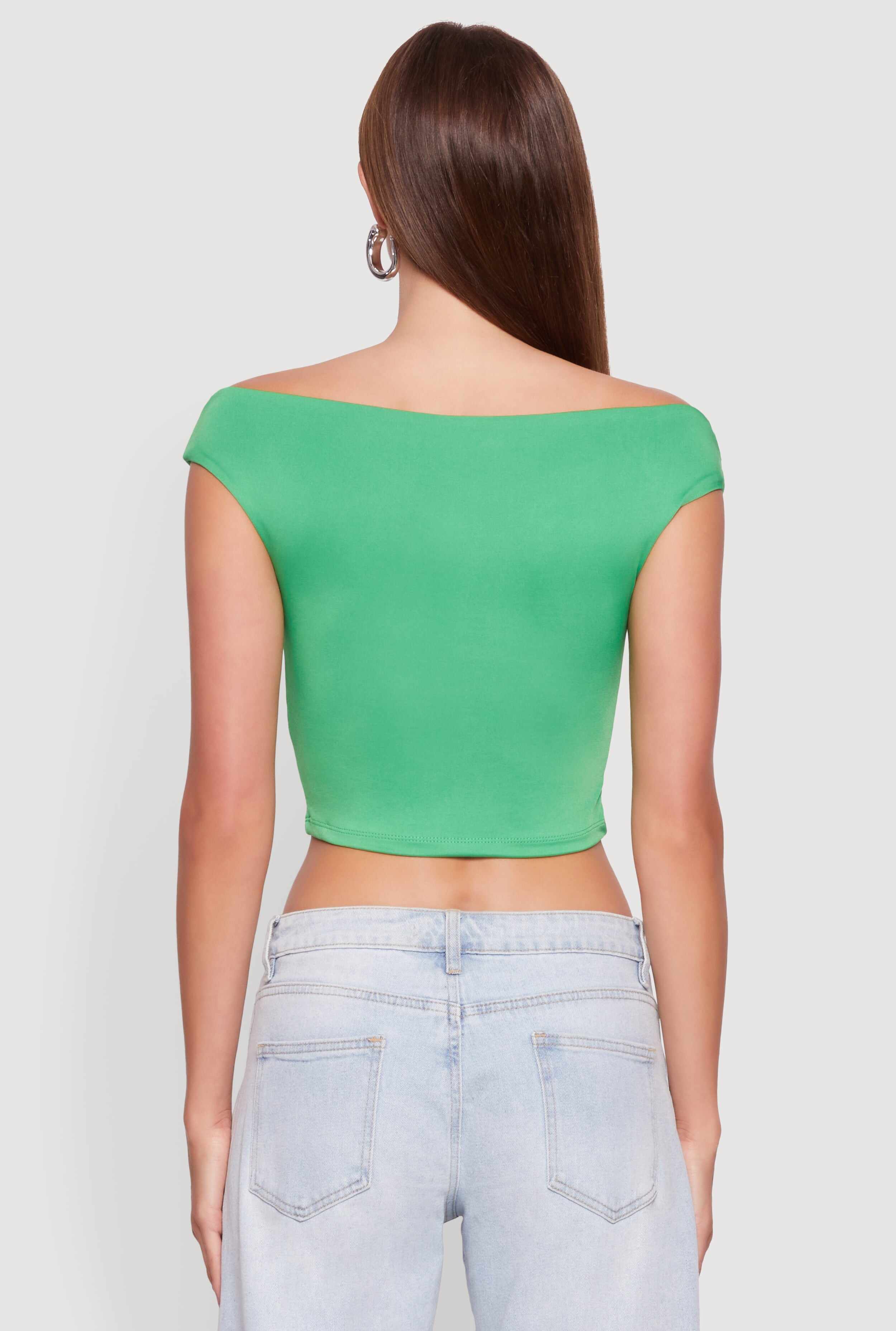 Solid Ruched Off Shoulder Crop Top