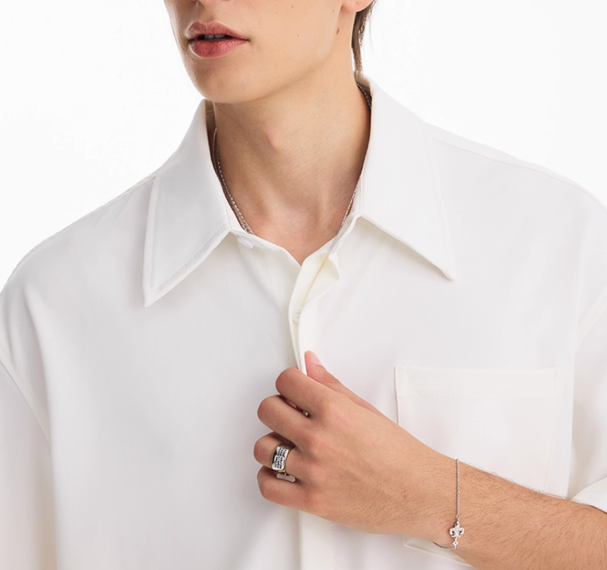Summer American Retro Solid Color Short Sleeve Shirt Men