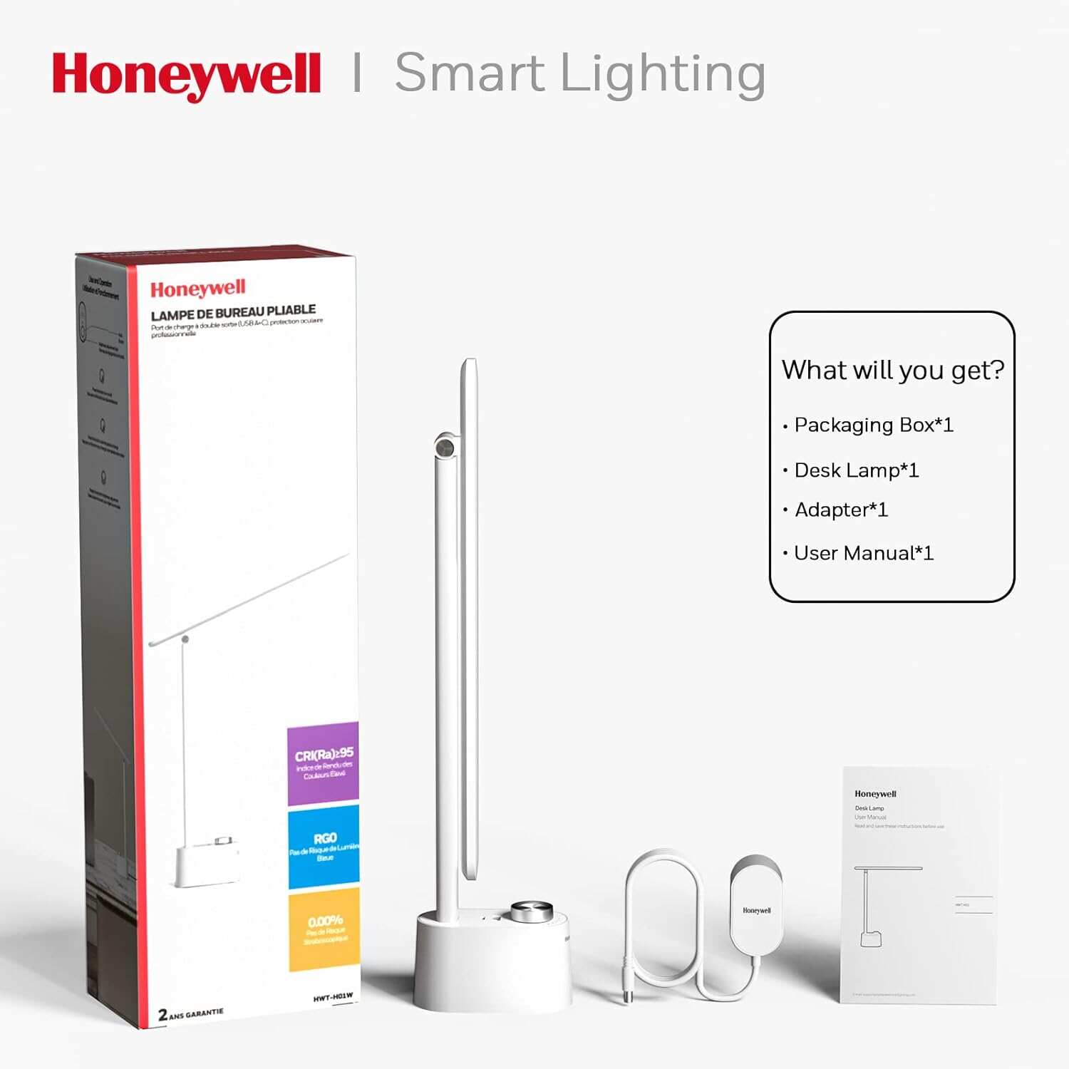 Honeywell Desk Lamp Home Office - LED Lighting with Charging Station A+C USB Port for Small Spaces Bedroom Reading Crafts HWT-H01 Black