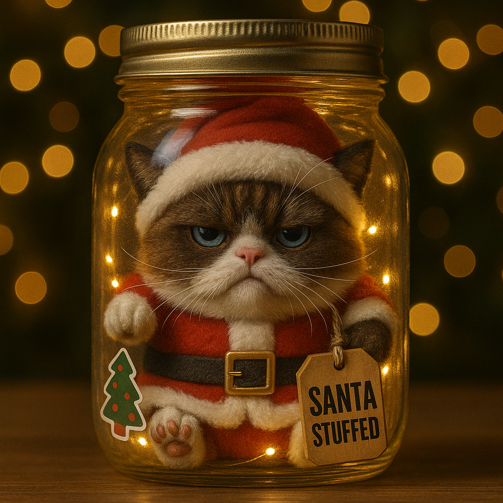 Cat-in-a-Jar – Grumpy Christmas Meme Ornament