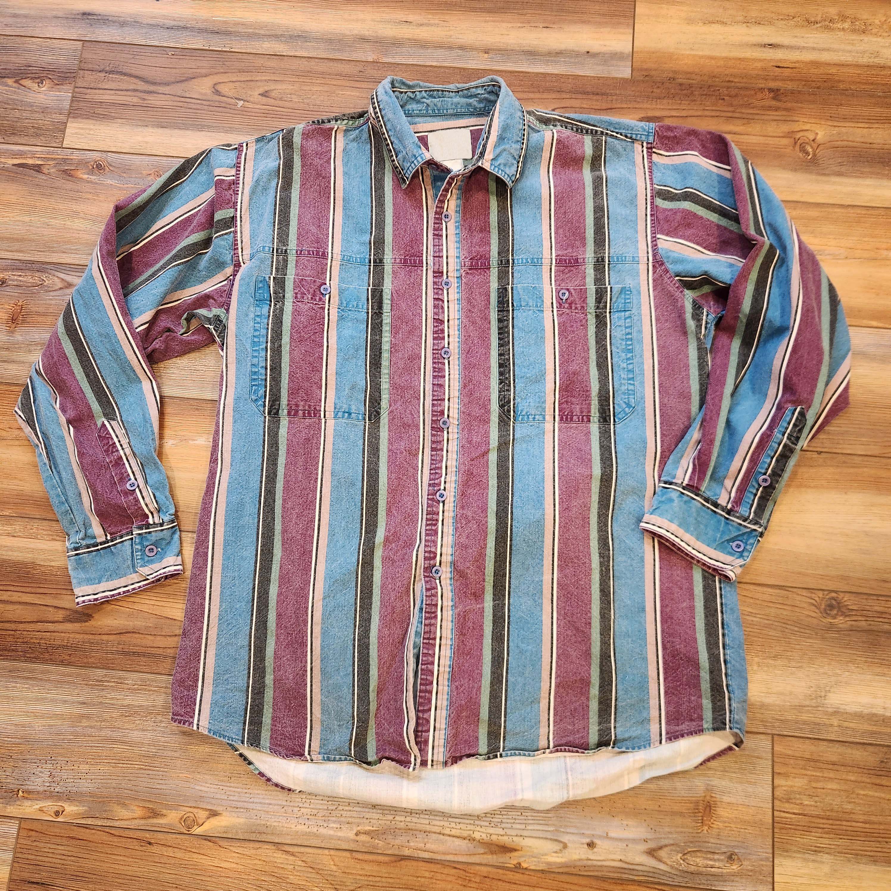 Men's Western Fashion Blue Red Striped Long Sleeve Shirt