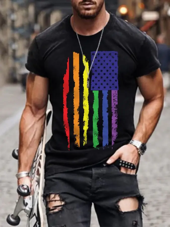 Men's Pride Rainbow Flag Graphic Casual Cotton Tee