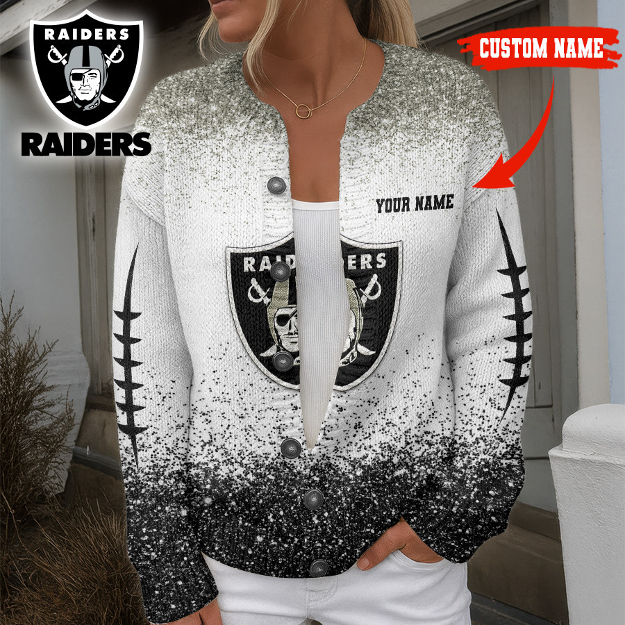 Las Vegas Raiders | Premium NFL Glitter Effect Cozy Knit Cardigan HI
