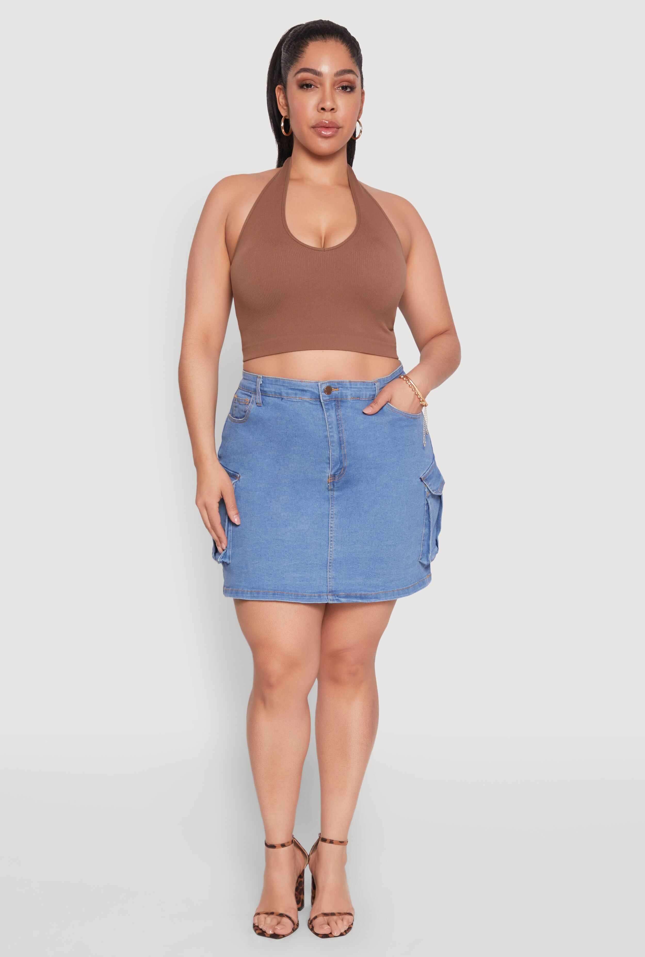 Plus Size Daisy Denim Cargo Skirt