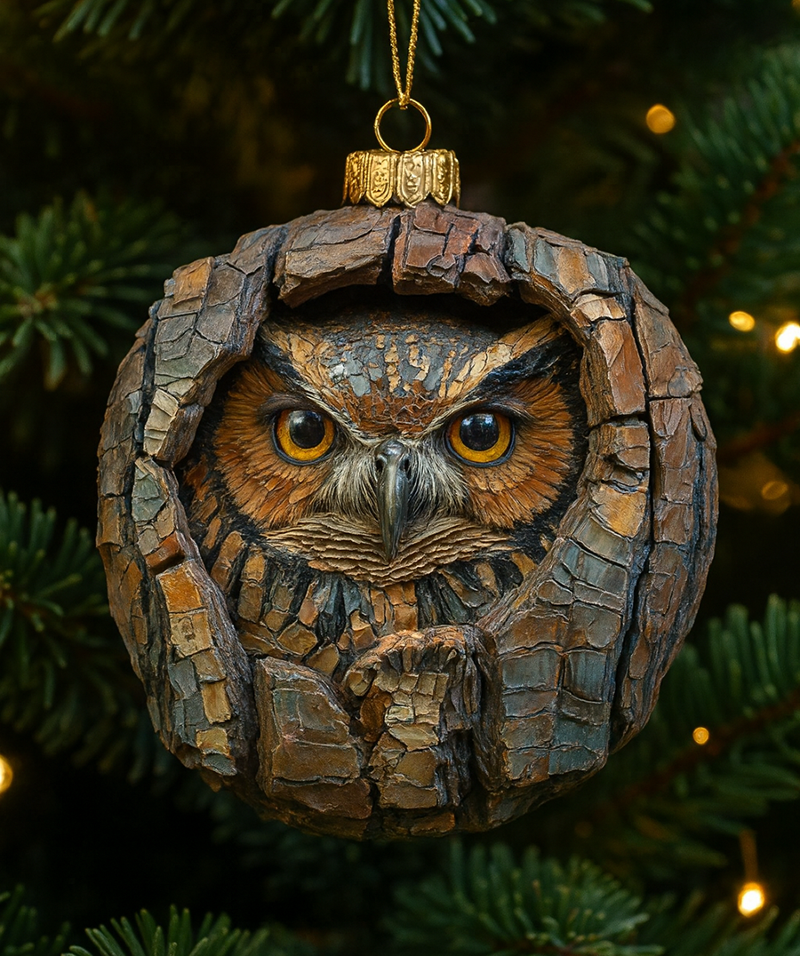 Rustic Owl Christmas Ornament