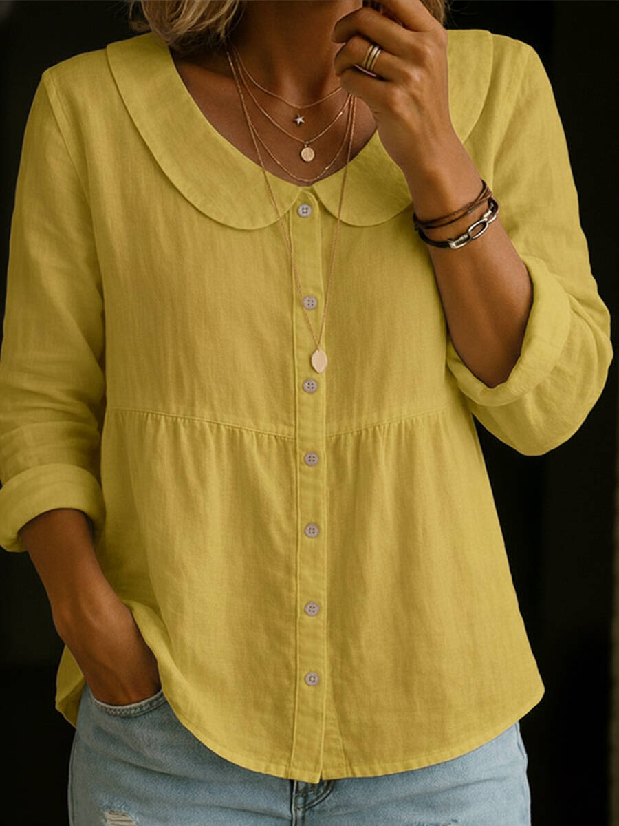 🔥Summer Arrivals🌟Peter Pan Collar Linen And Cotton Shirt