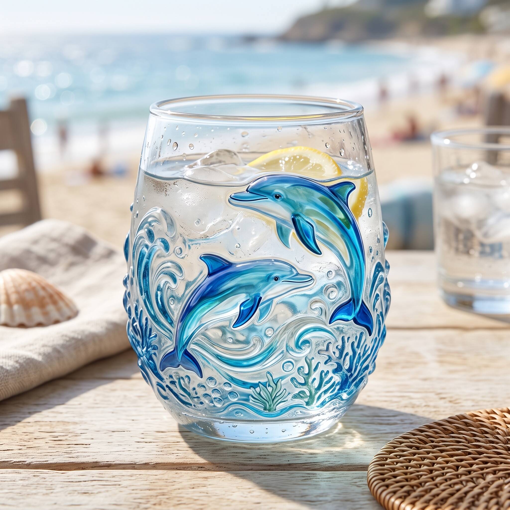 🐬 Ocean Breeze Embossed Dolphin Tumbler Glass
