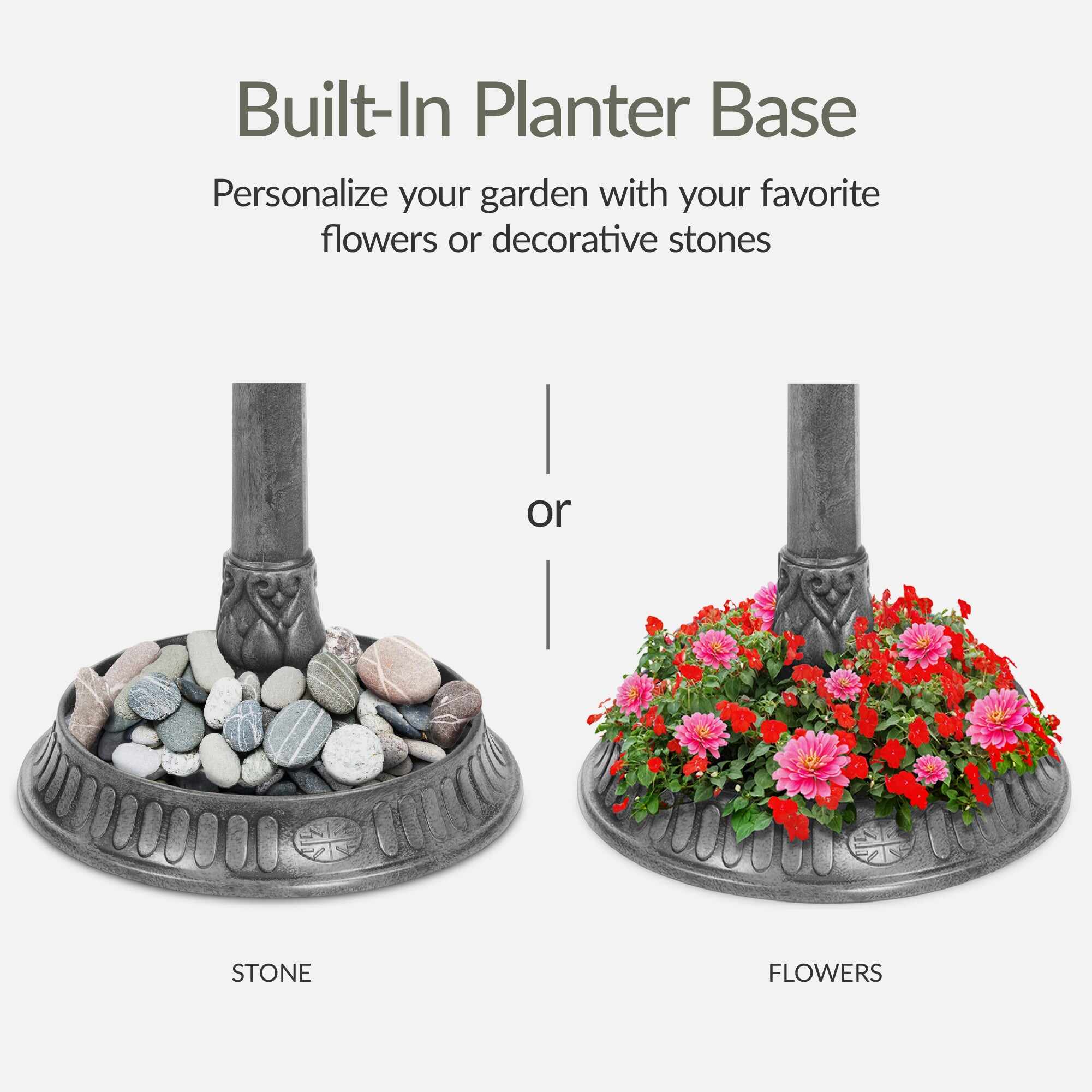 Solar Lighted Outdoor Pedestal Bird Bath w/ Planter, Decorative Bird Cage