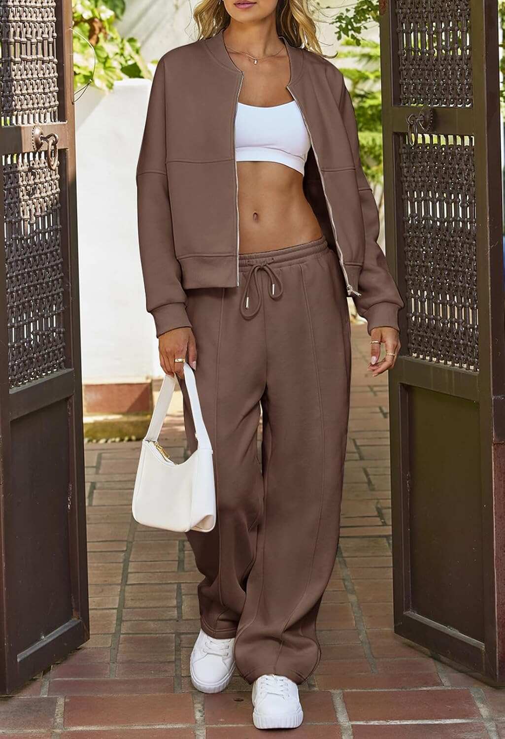 Spring Sale🔥Women's Fall 2 Piece Sweatsuits Set Long Sleeve Zip Up Sweatshirt Wide Leg Sweatpants Lounge Sets