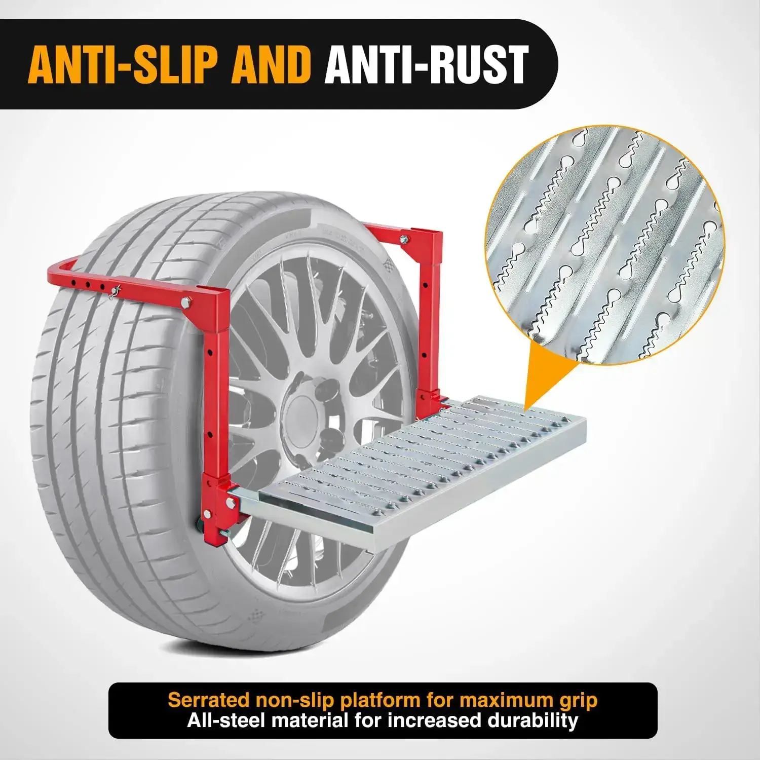 Folding Heavy Duty Tire Step for Truck SUV and RV, Non-Slip Steel Surface, Adjustable to Fit Tire from 10” to 15” Rated up to 350 Lbs,Easy to Install and Adjust Red Maximum Weight Capacity Portable