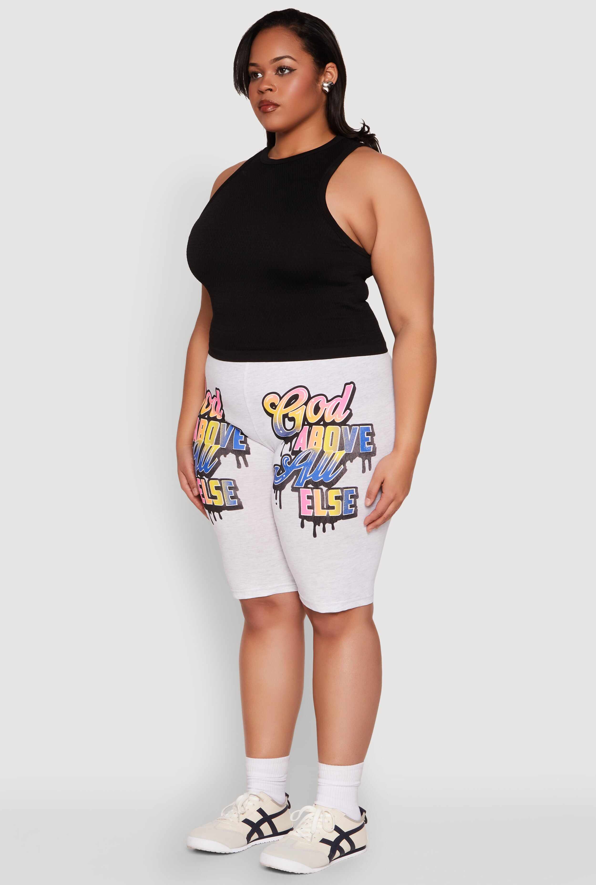 Plus Size God Above All Else Graphic Biker Shorts