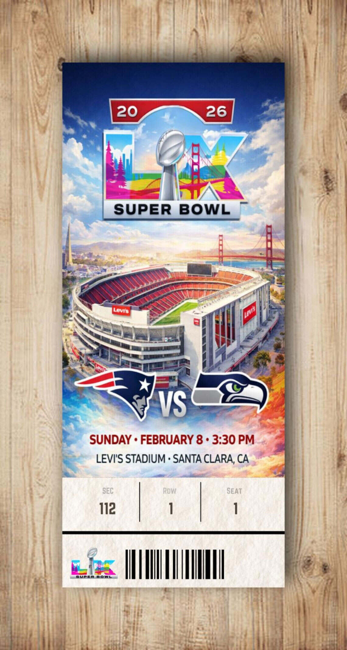 🎉Customized SEATTLE seahawks vs NE patriots superbowl LX 2026 commemorative ticket any seat