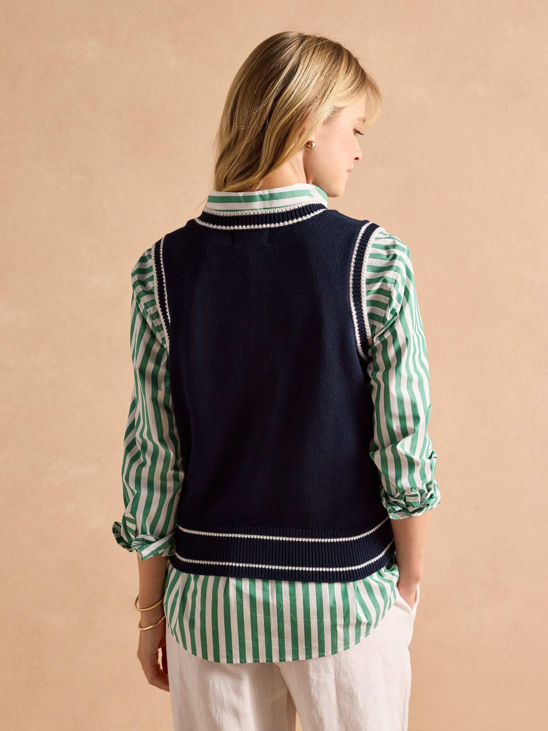 Jonty Navy Intarsia Fox Knitted Cotton Vest