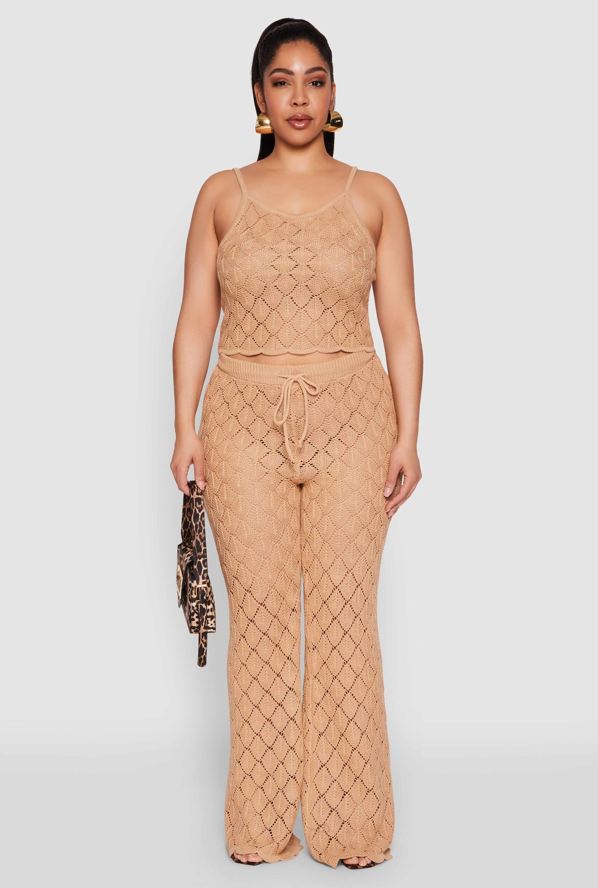 Plus Size Crochet Diamond Knit Pants
