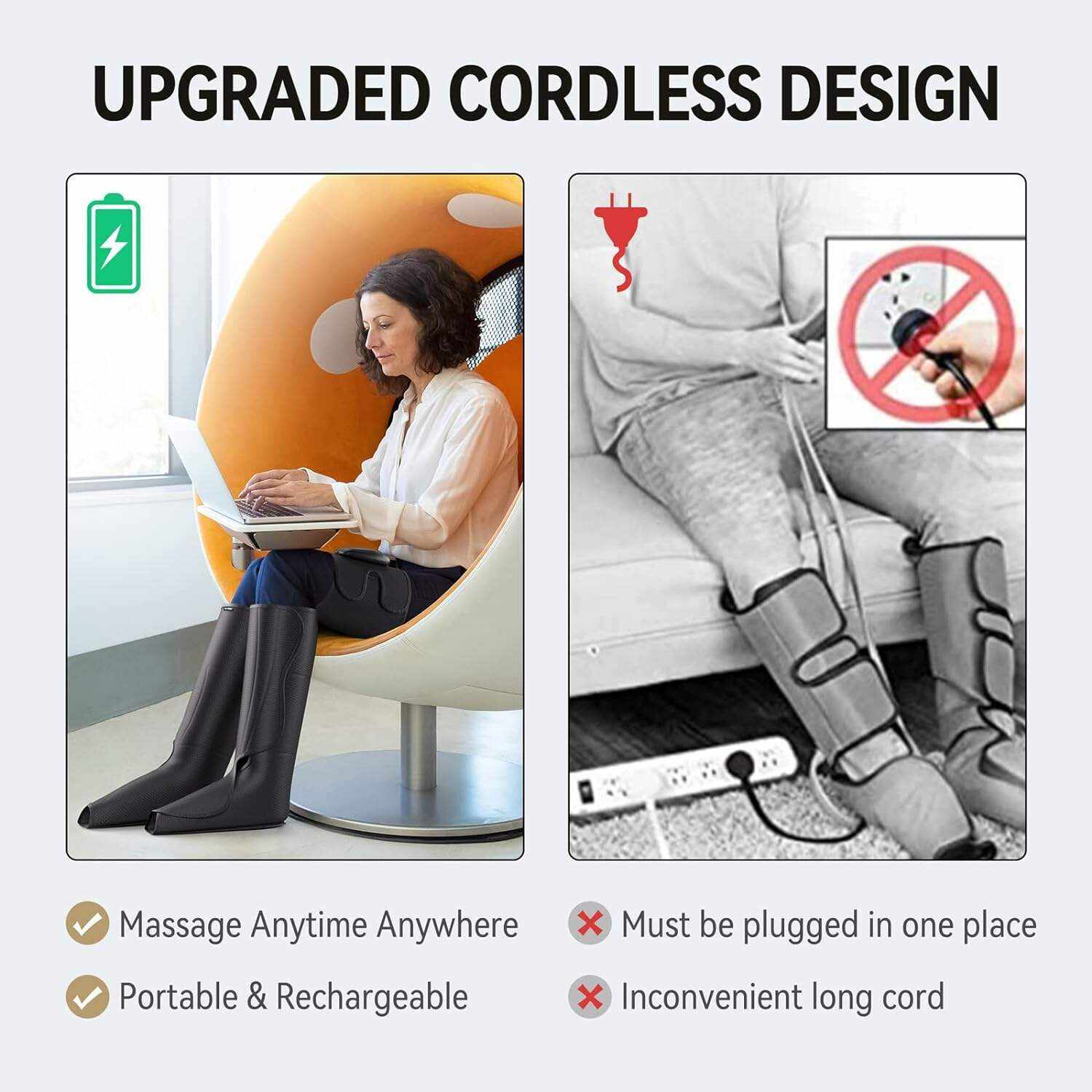 FIT KING Cordless Full Leg Massager Compression Boots, Rechargeable Foot and Calf Massager for Travel, Blood Circulation & Fast Recovery, Pain Relief | No External Long Air Hoses,Gift Idea