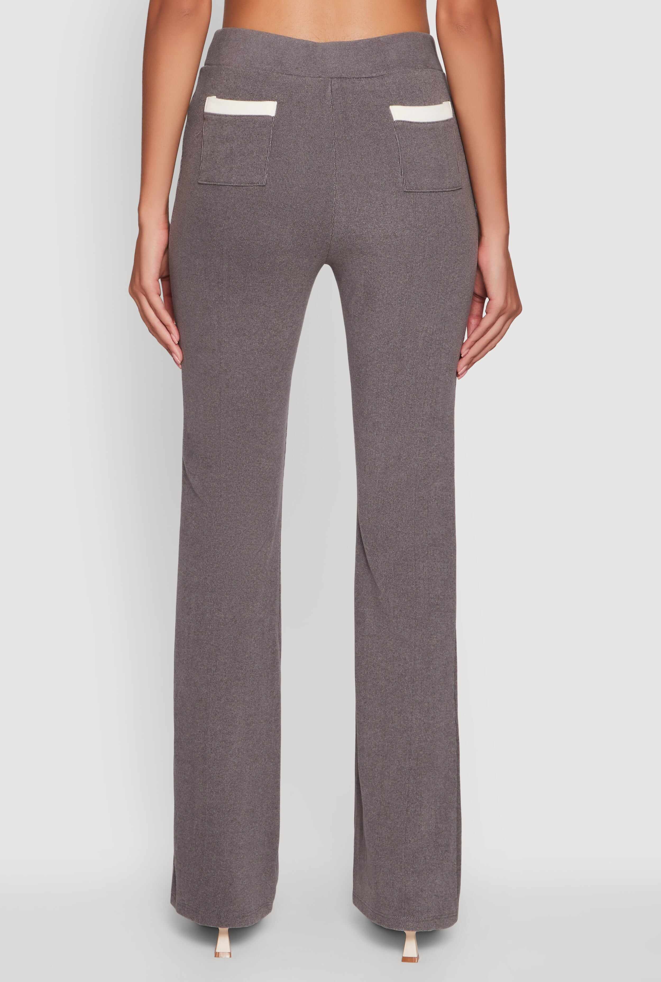 Brushed Knit Pintuck Pull On Flared Dress Pants