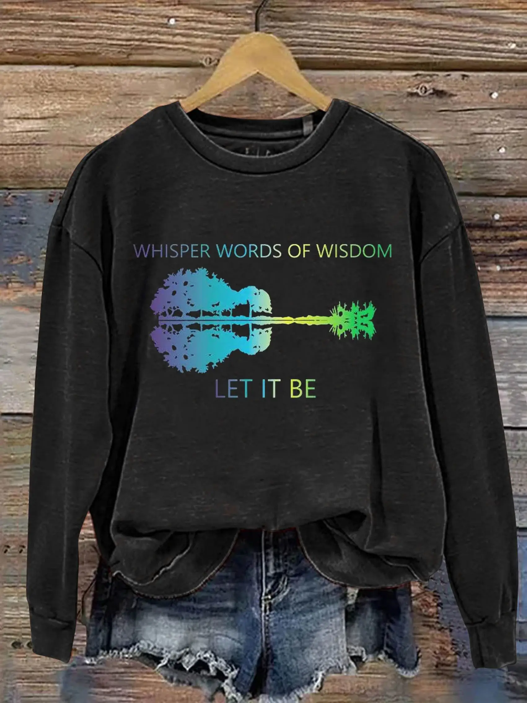 Whisper Words of Wisdom Let It Be Guitar Lake Shadow Art Print Pattern Casual Sweatshirt