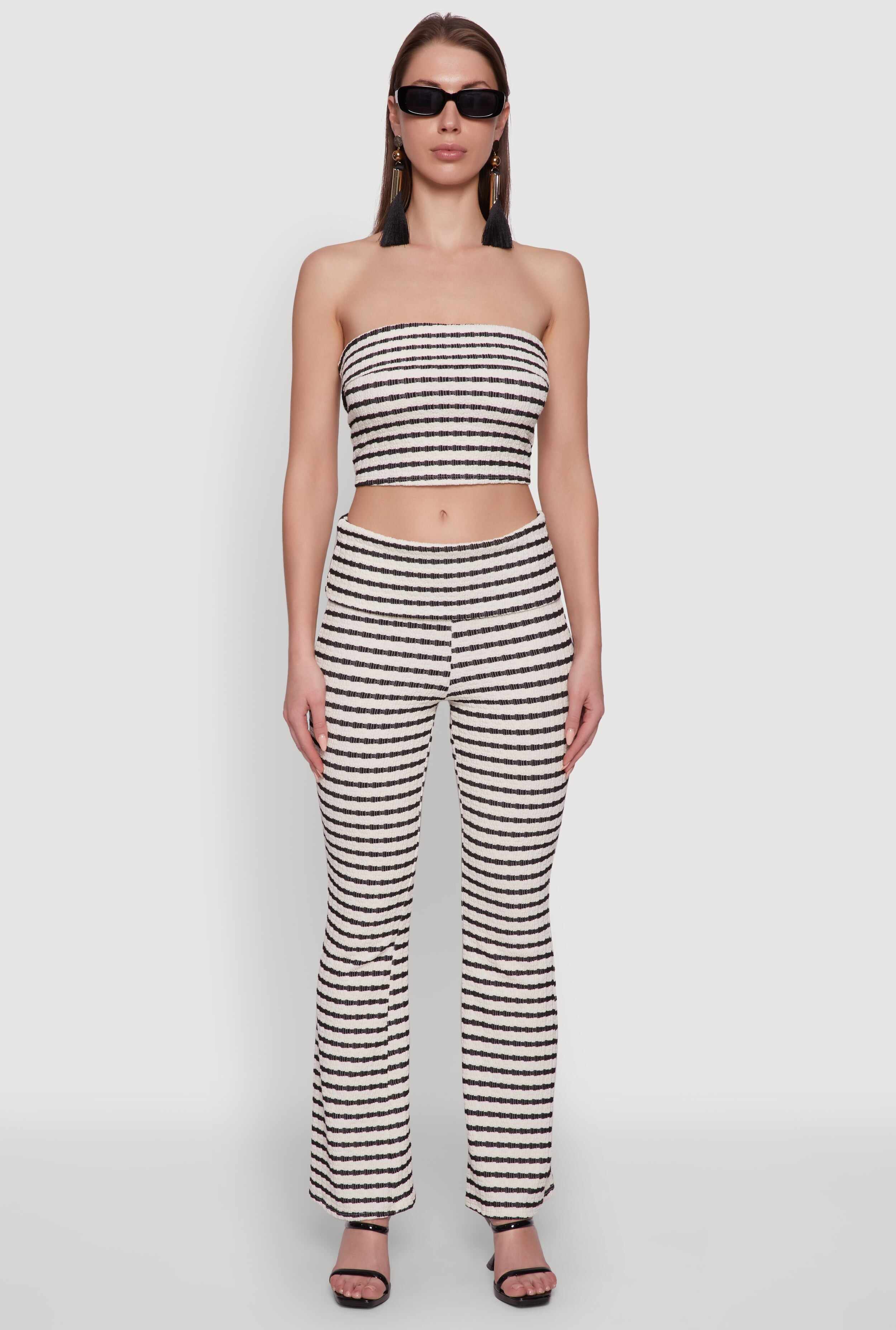 Trendy Foldover Striped Bootcut Pants