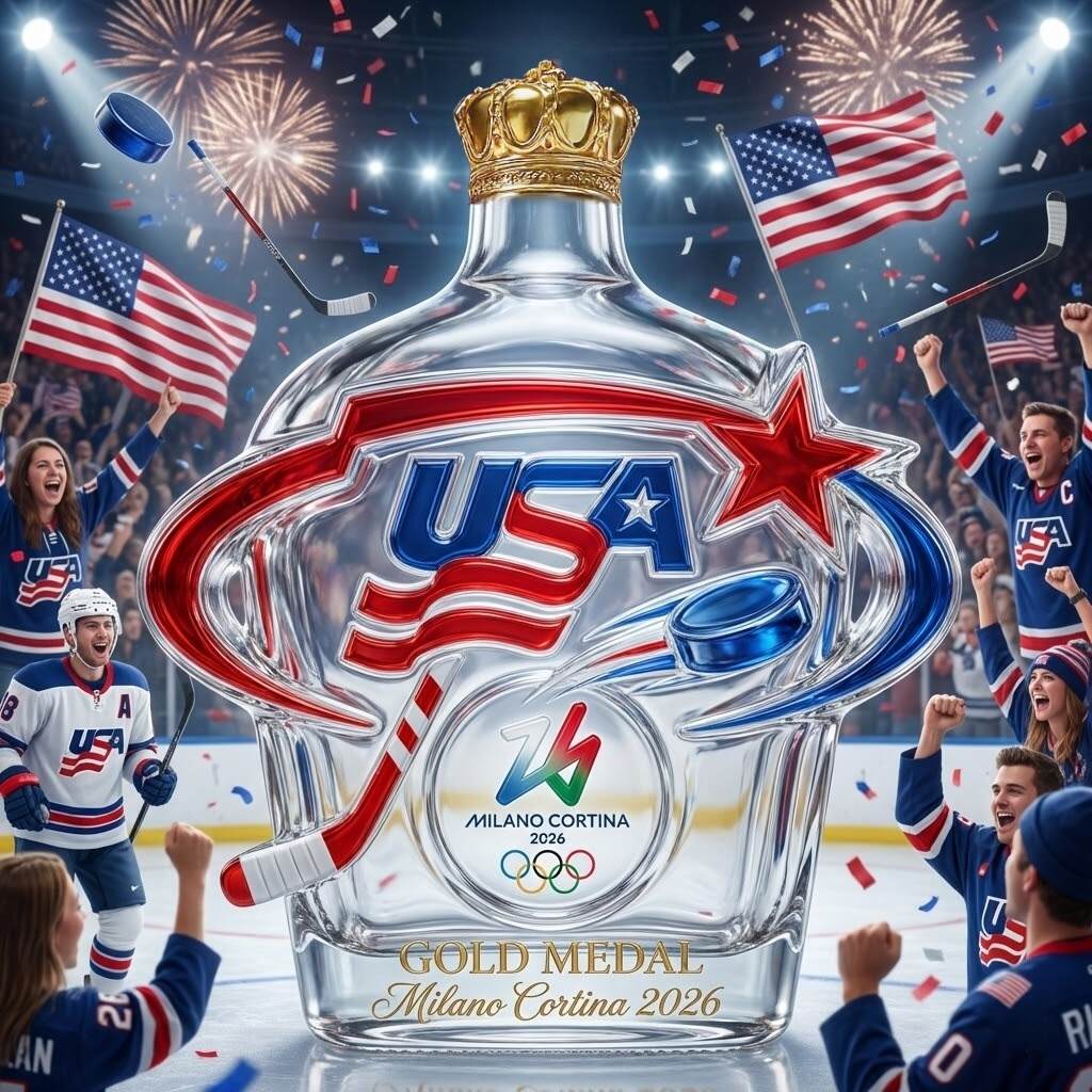 2026 Winter Olympics USA HOCKEY Gold Medal Commemorative Glass Bottle