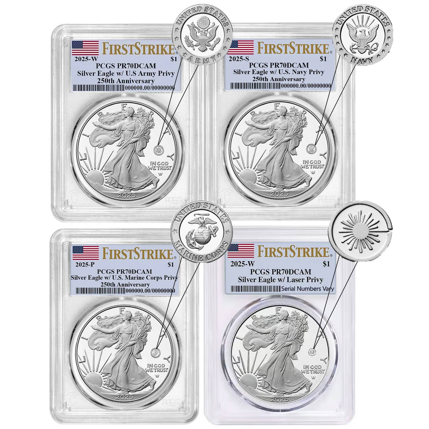 250th Anniversary United States Military American Eagle One Ounce Silver Proof Coin