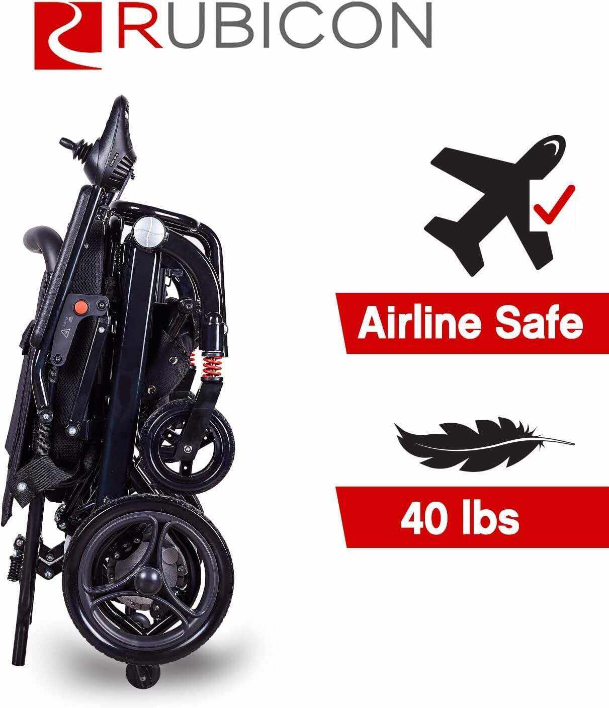 Rubicon DX06 Super Lightweight Electric Wheelchairs - Easy to Use - 12 mi Cruise Range - Detachable Battery 10AH - Liftable Armrest- Travel Size Foldable Power Wheelchair - Serviced from USA (Model1)