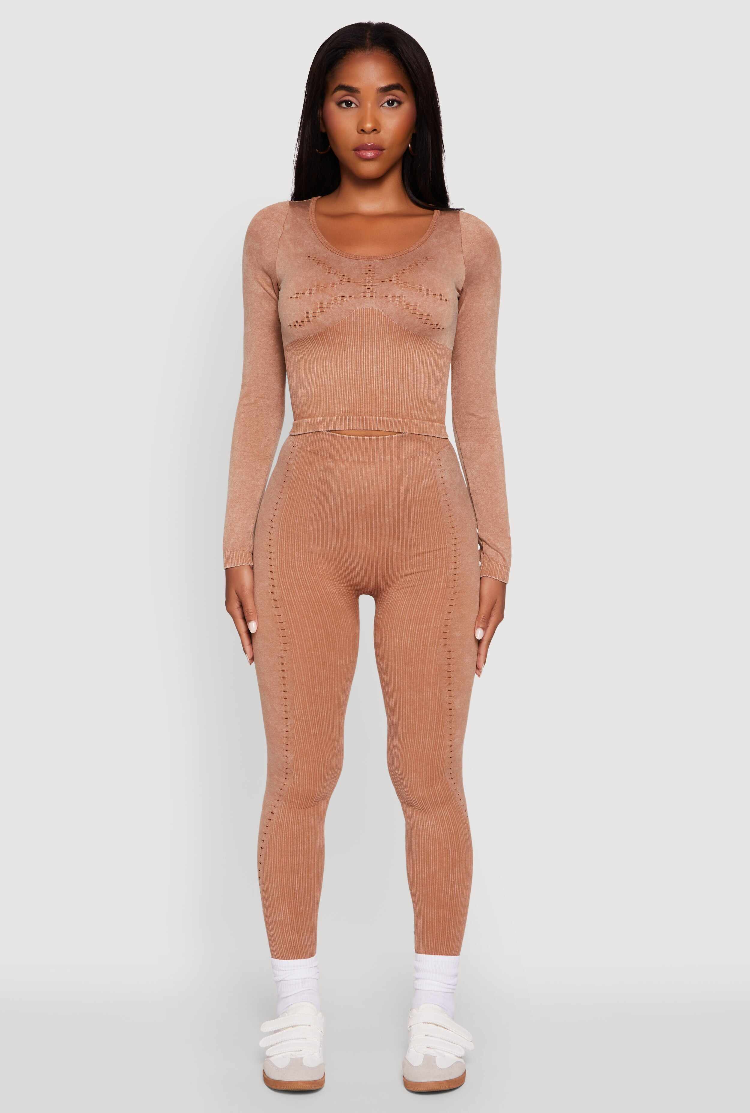 High Waisted Acid Wash Ribbed Knit Seamless Leggings