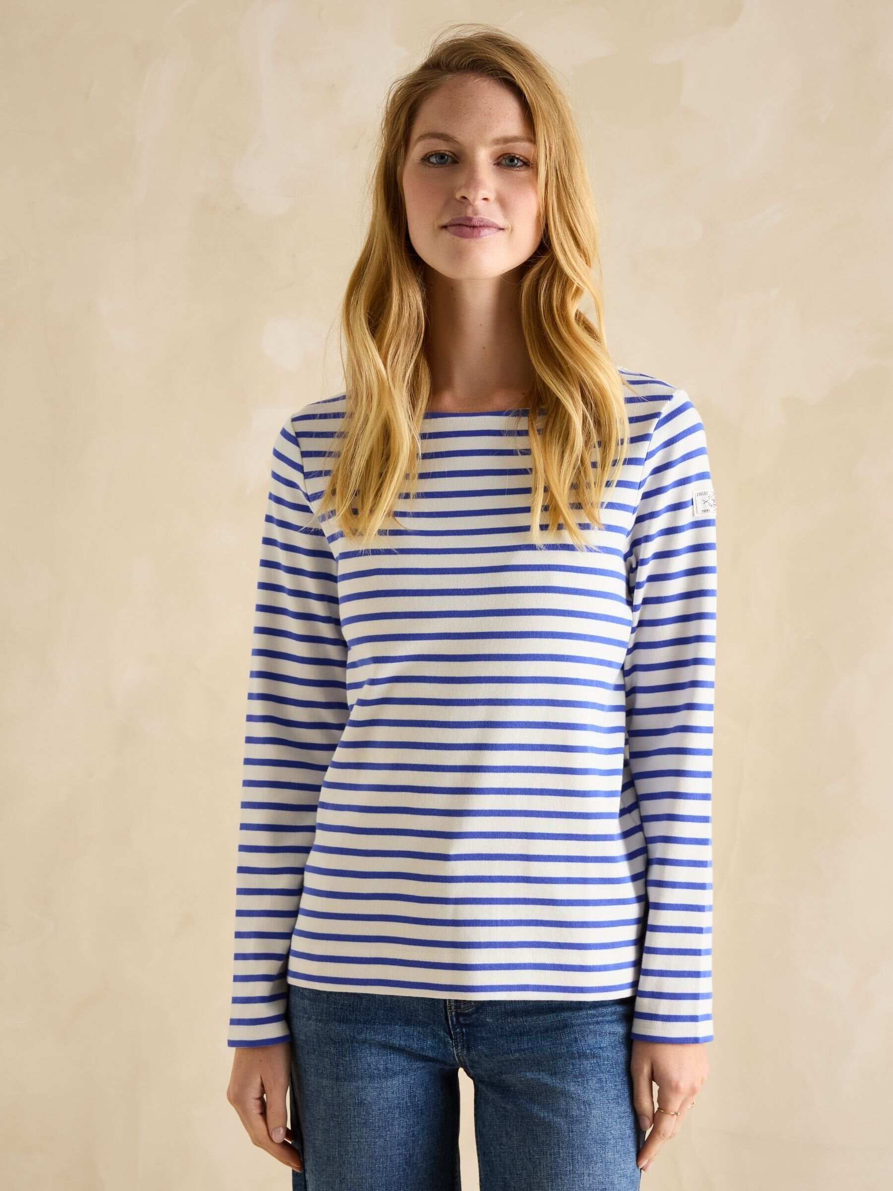 Harbour Blue/White Boat Neck 100% Cotton Breton Top