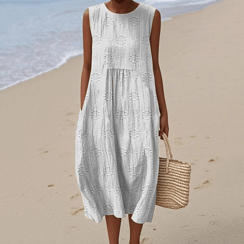 Vintage Loose Flower Art Sleeveless Cotton And Linen Tank Dress