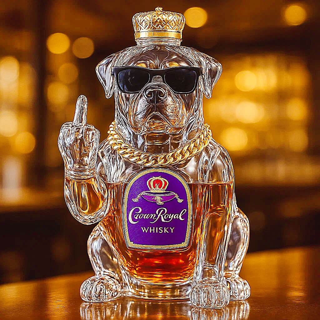 Funny middle finger Rottweiler dog whiskey bottle