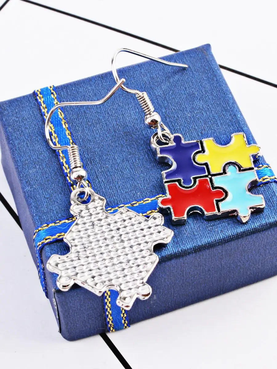 Contrasting Color Irregular Puzzle Autism Awareness Earrings
