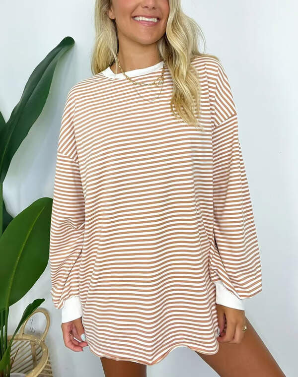 🔥Summer Arrivals🌟🌈Women's Casual Striped Crewneck Oversized Pullover