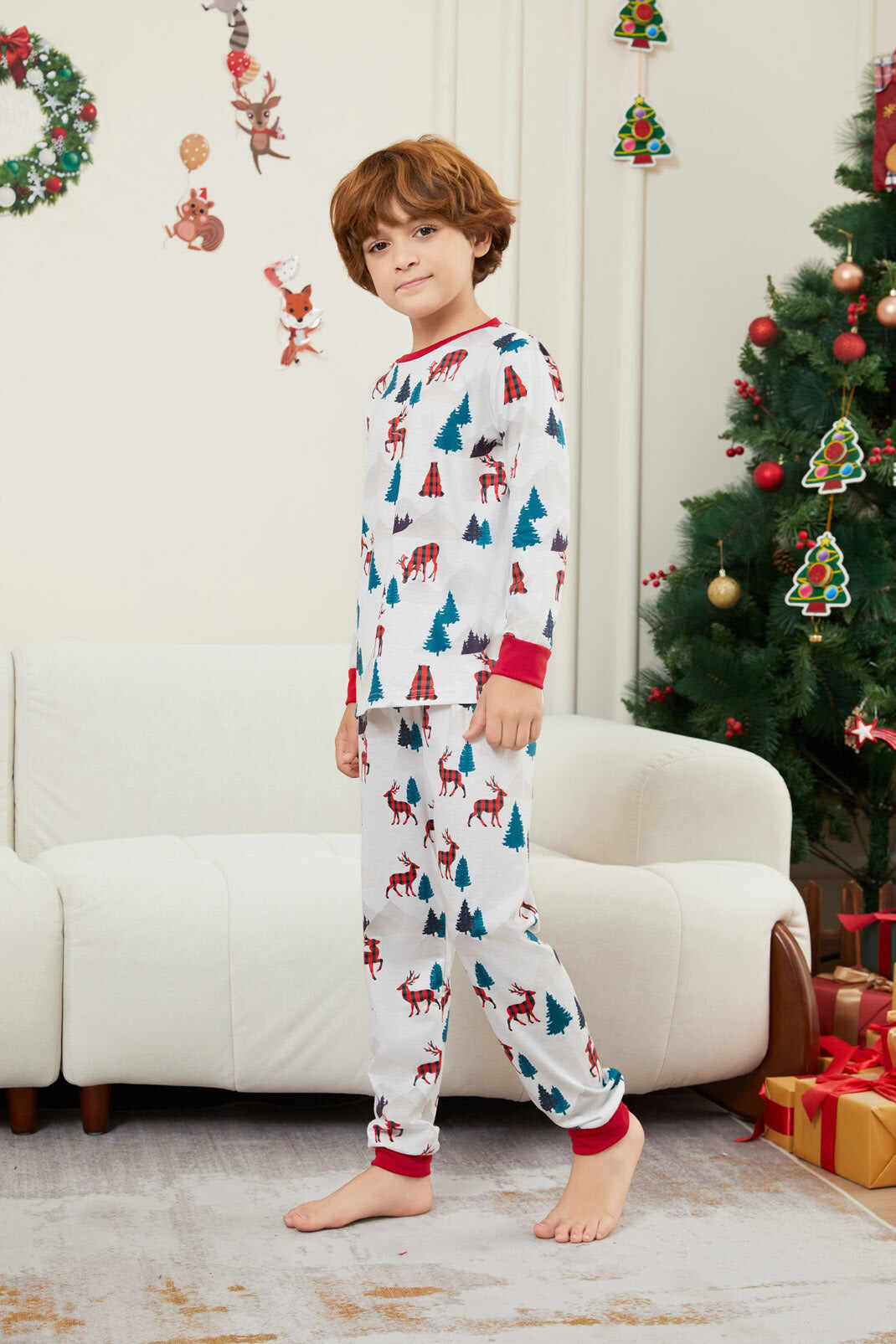 Christmas White Printed Family Matching Christmas Pajamas Sets