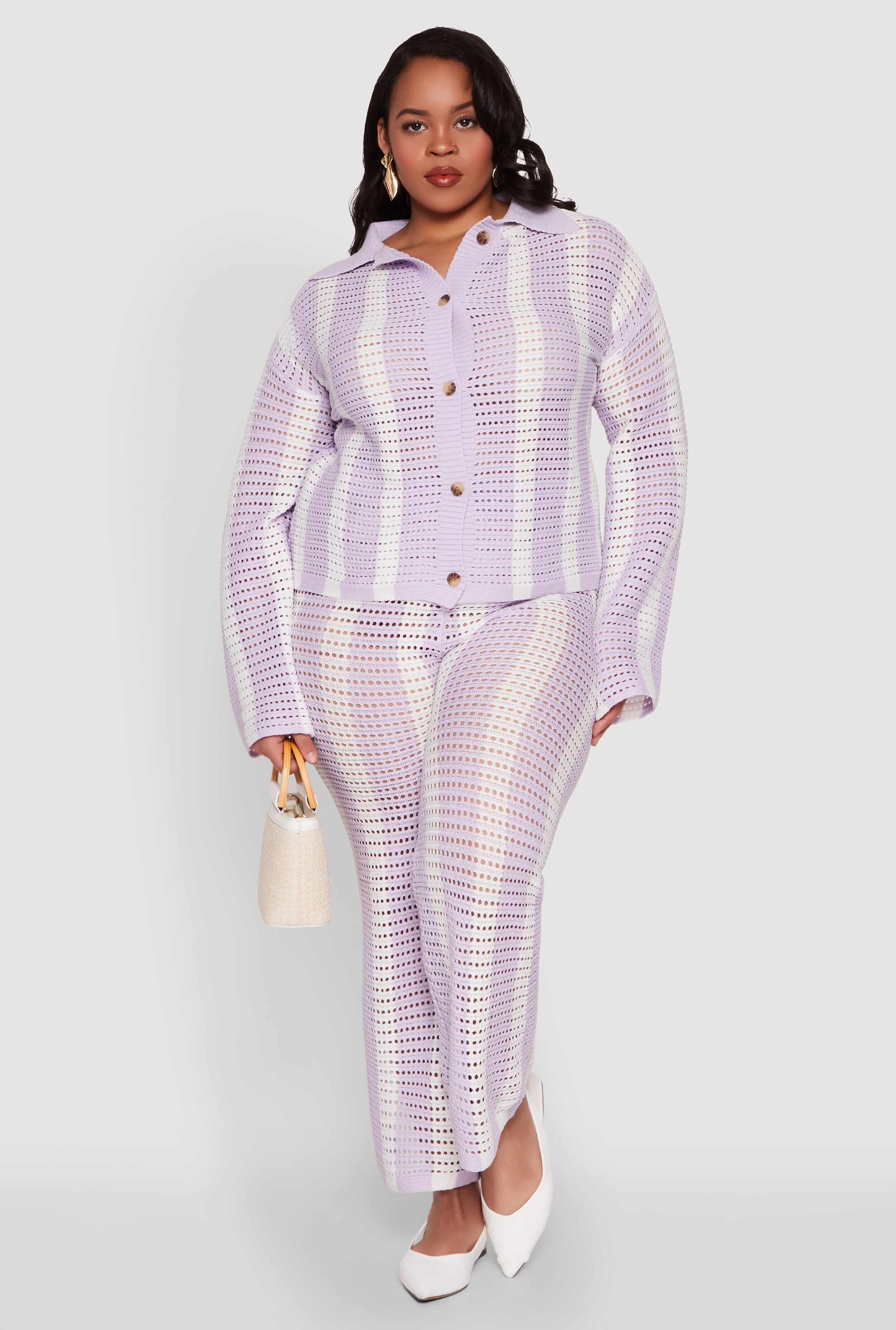 Plus Size Daisy Striped Crochet Shirt