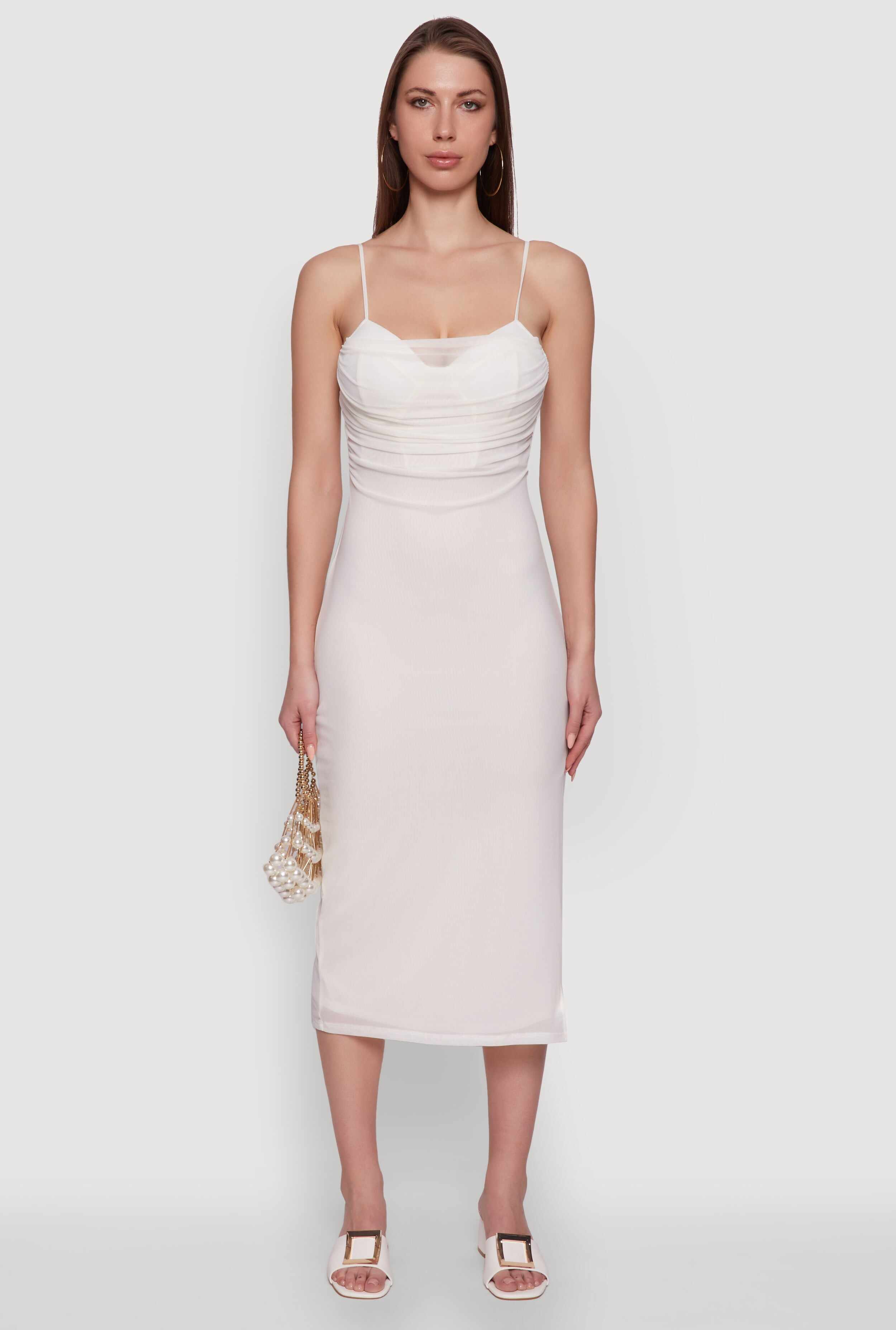 Haute Monde Mesh Overlay Side Slit Bustier Dress