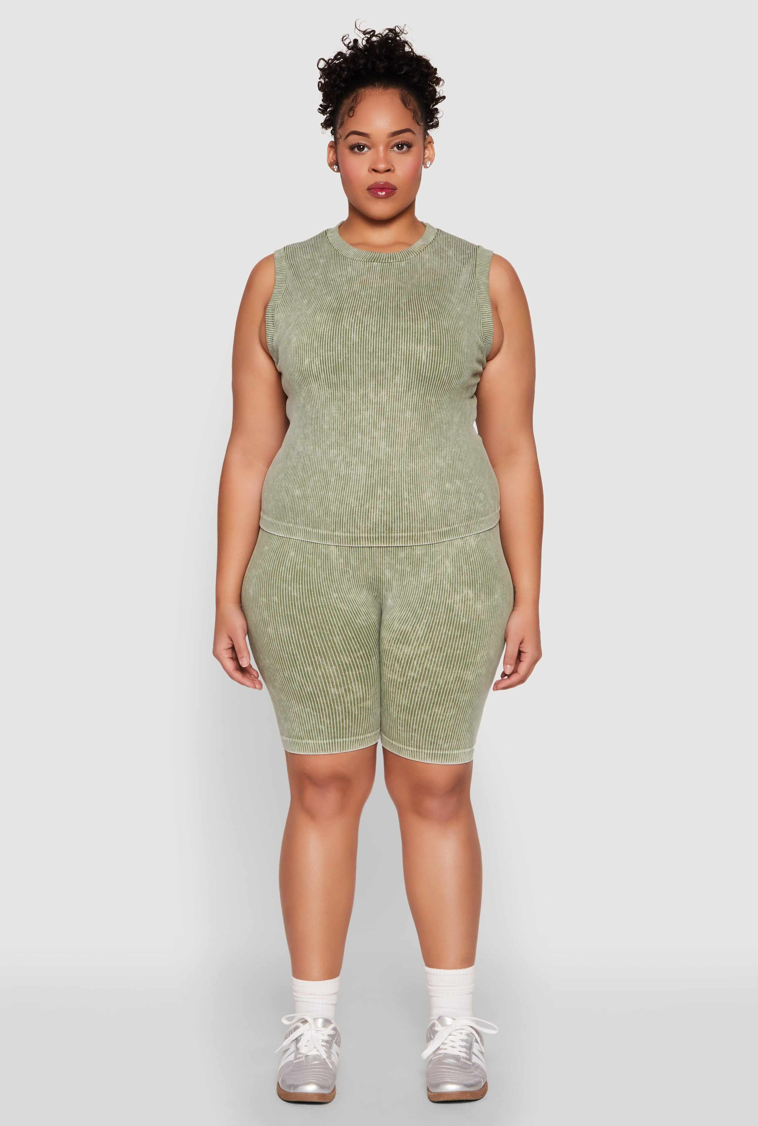 Plus Size Mineral Wash Ribbed Knit Tank Top
