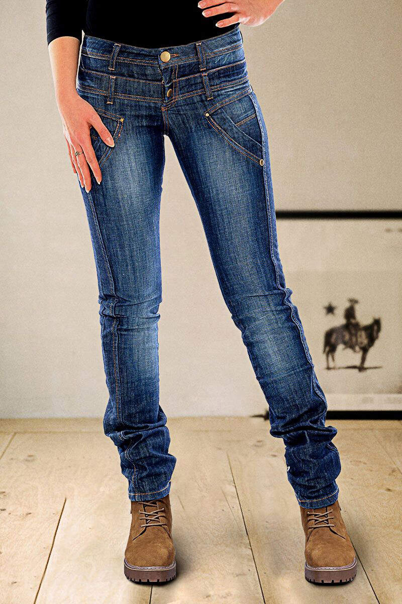 Wash Stitch Detail Layered Waist Mid Rise Skinny Jeans