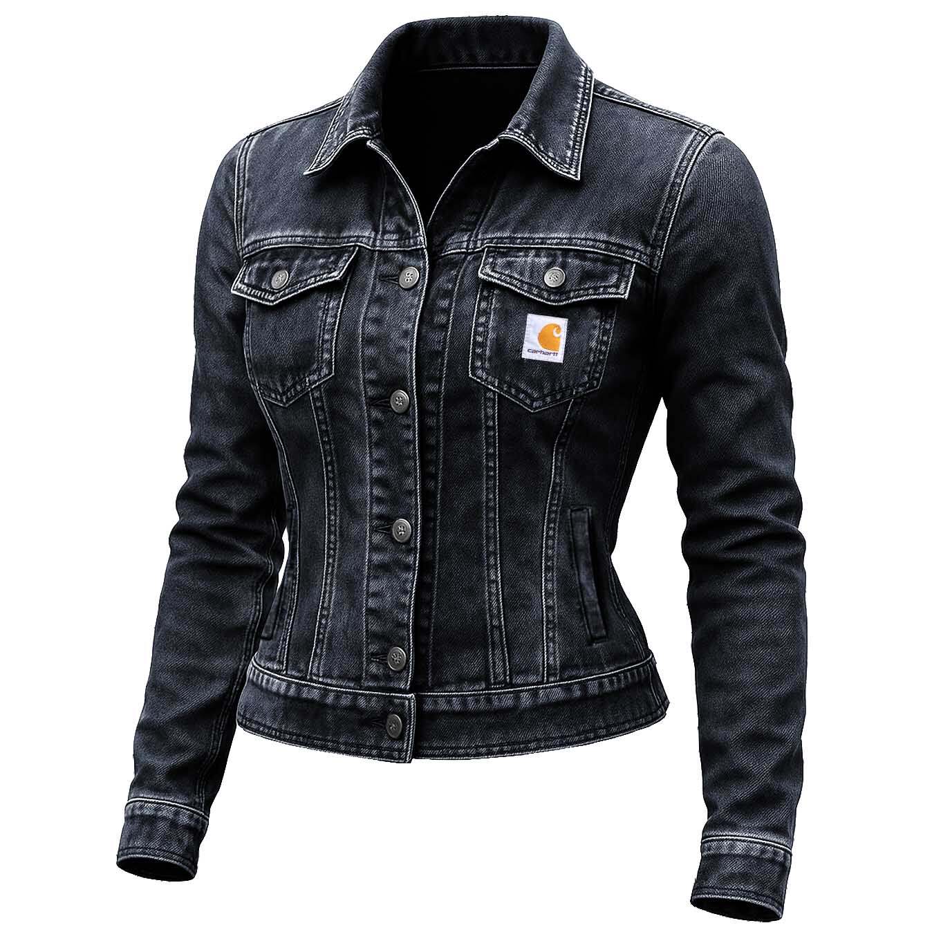 Women's Vintage Western Cowboy Multi-Pocket Distressed Lapel Outdoor Jacket-Black
