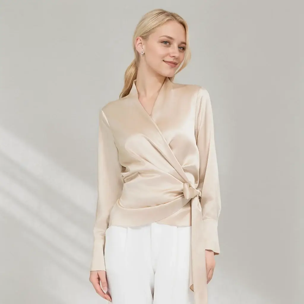 Women's Waist Strap Silk Blouse