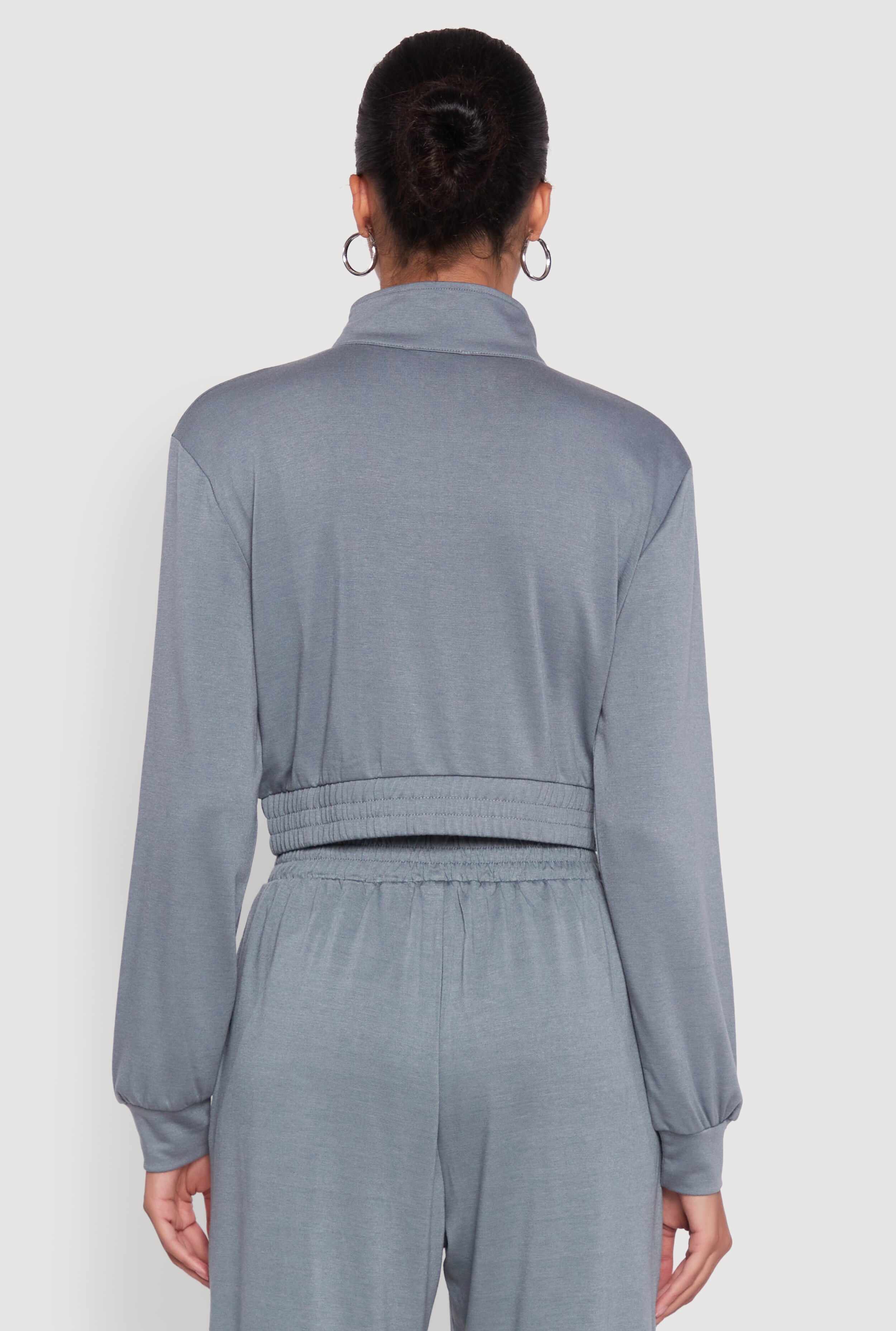 Color Block Cropped Zip Front Track Jacket