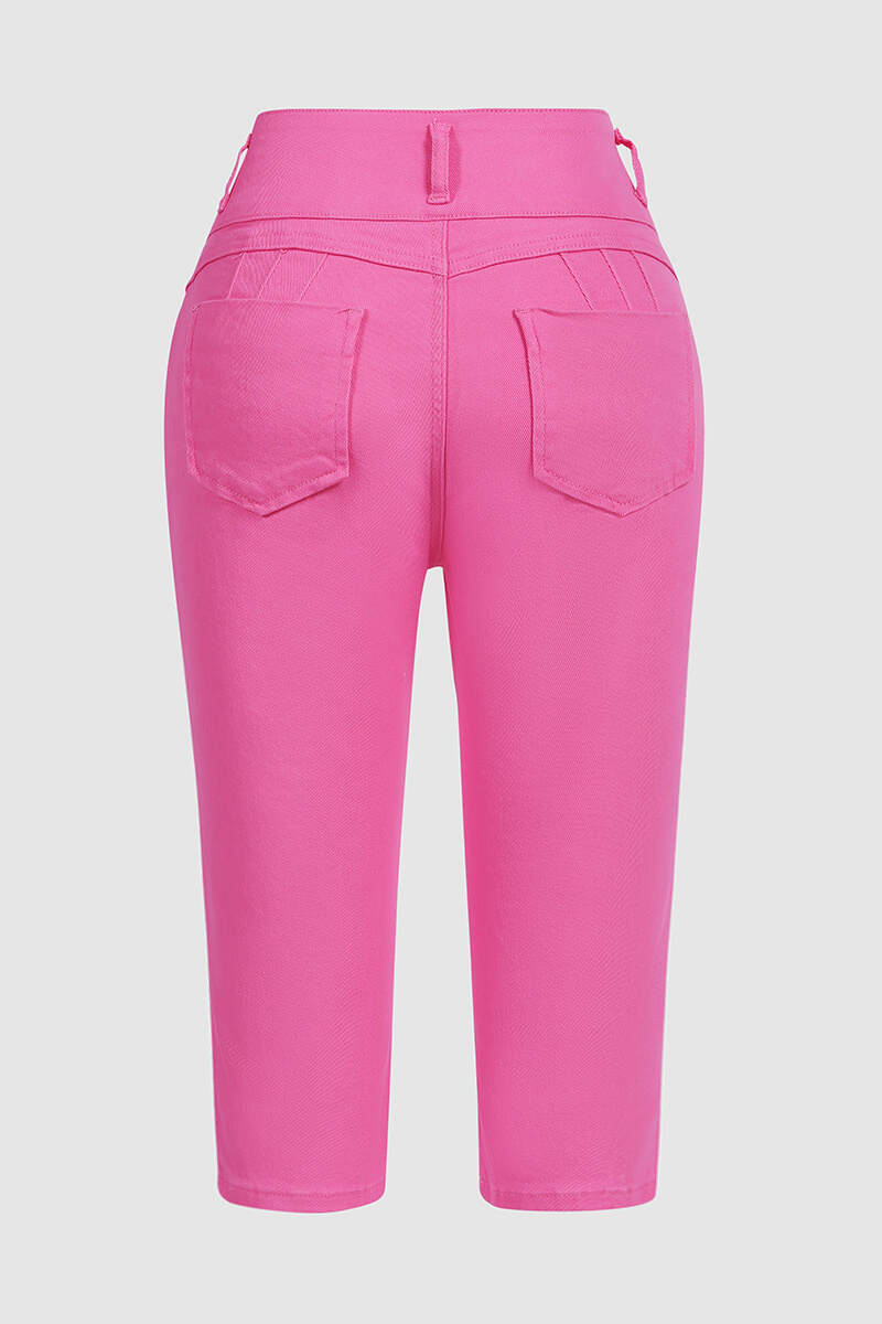 Spring Sale🔥Solid Cut Out Waist Skinny High Waist Capri Jeans