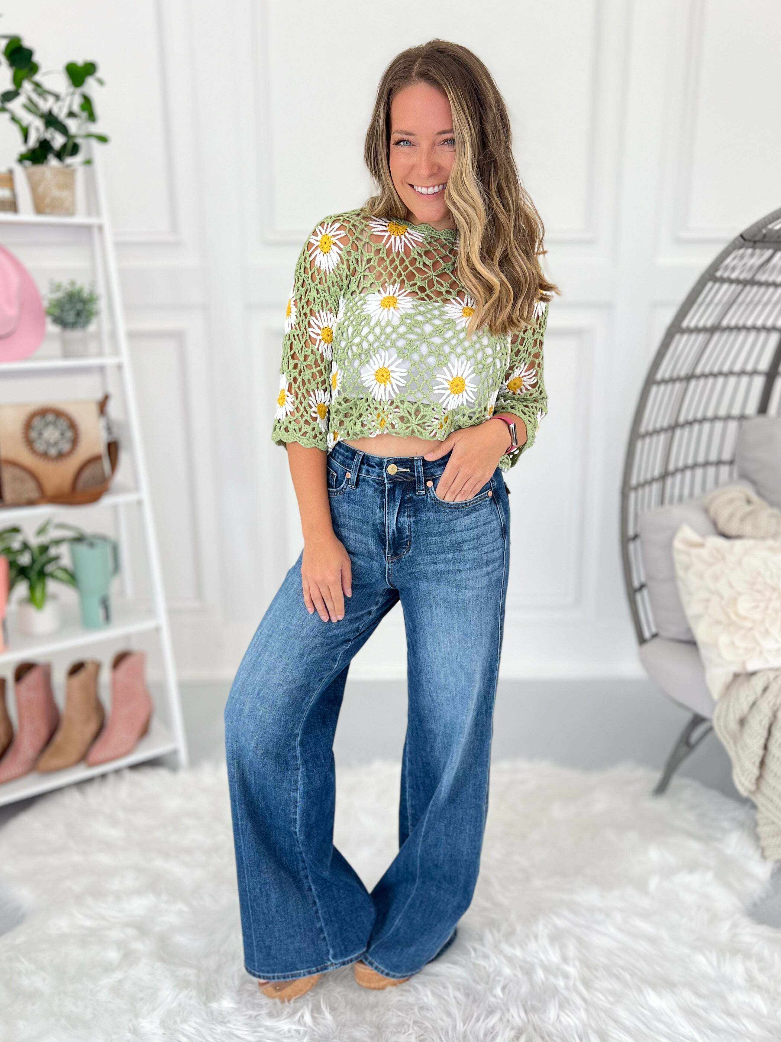 Christmas Tummy Control Retro Wide Leg Jeans- Final Sale