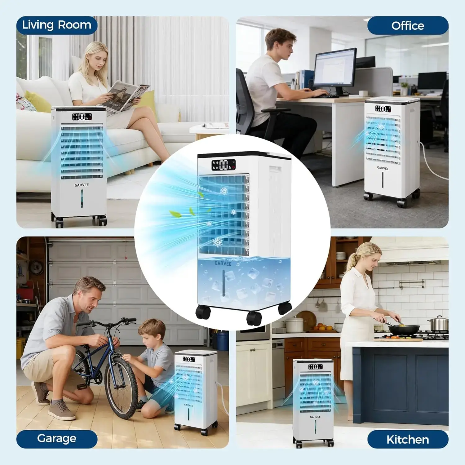 Portable Evaporative Air Cooler and Fan, 7L Capacity with Touch Display and Remote Control, Features 3 Speeds, 3 Modes, LED Display for Efficient Cooling