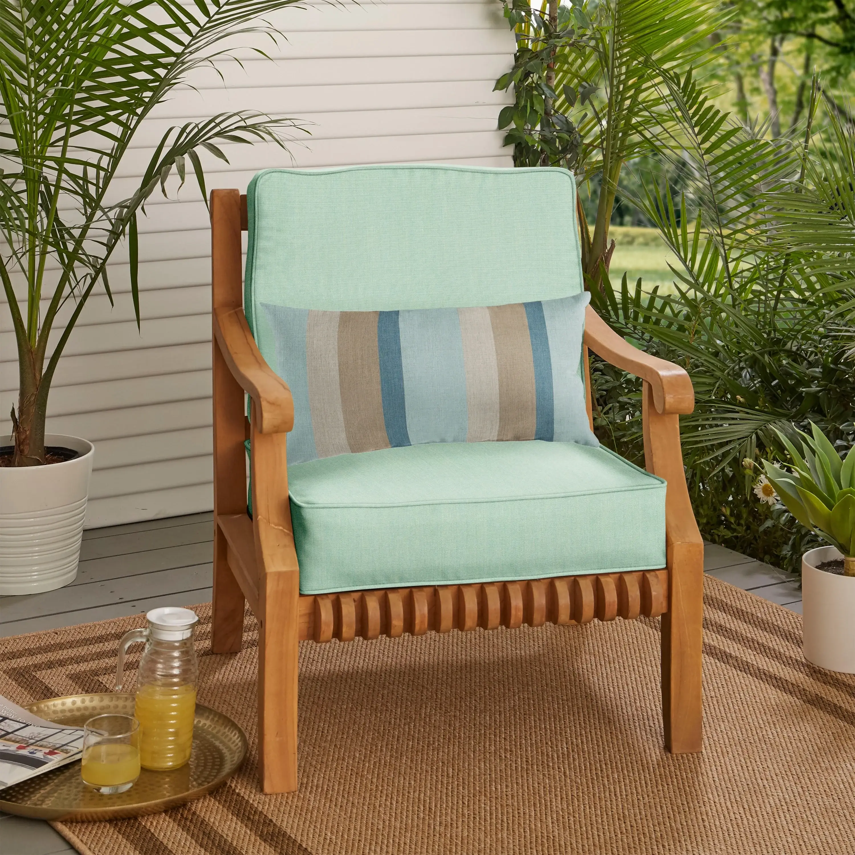 Sorra Home Oakley Sunbrella Solid Indoor/ Outdoor Corded Chair Cushion Set and Lumbar Pillow