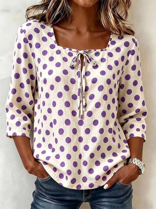Loose-fitting Polka-dot Casual T-shirt