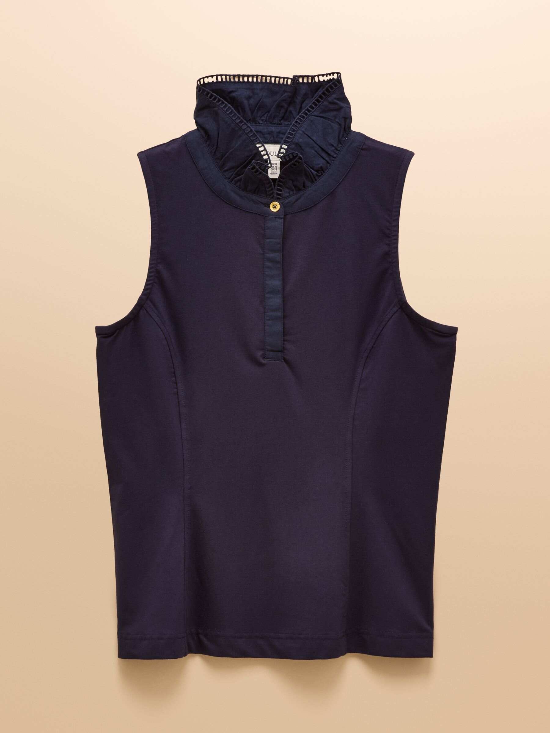 Kate Navy Sleeveless Frill Neck Top