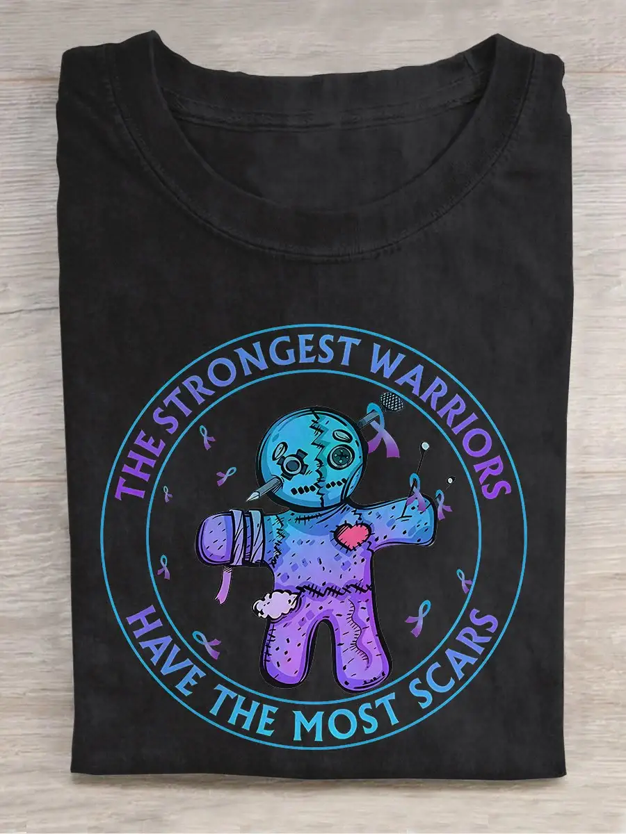 Suicide Prevention Toy The Strongest Warriors Have The Most Scars Awareness Day Purple Ribbon T-shirt