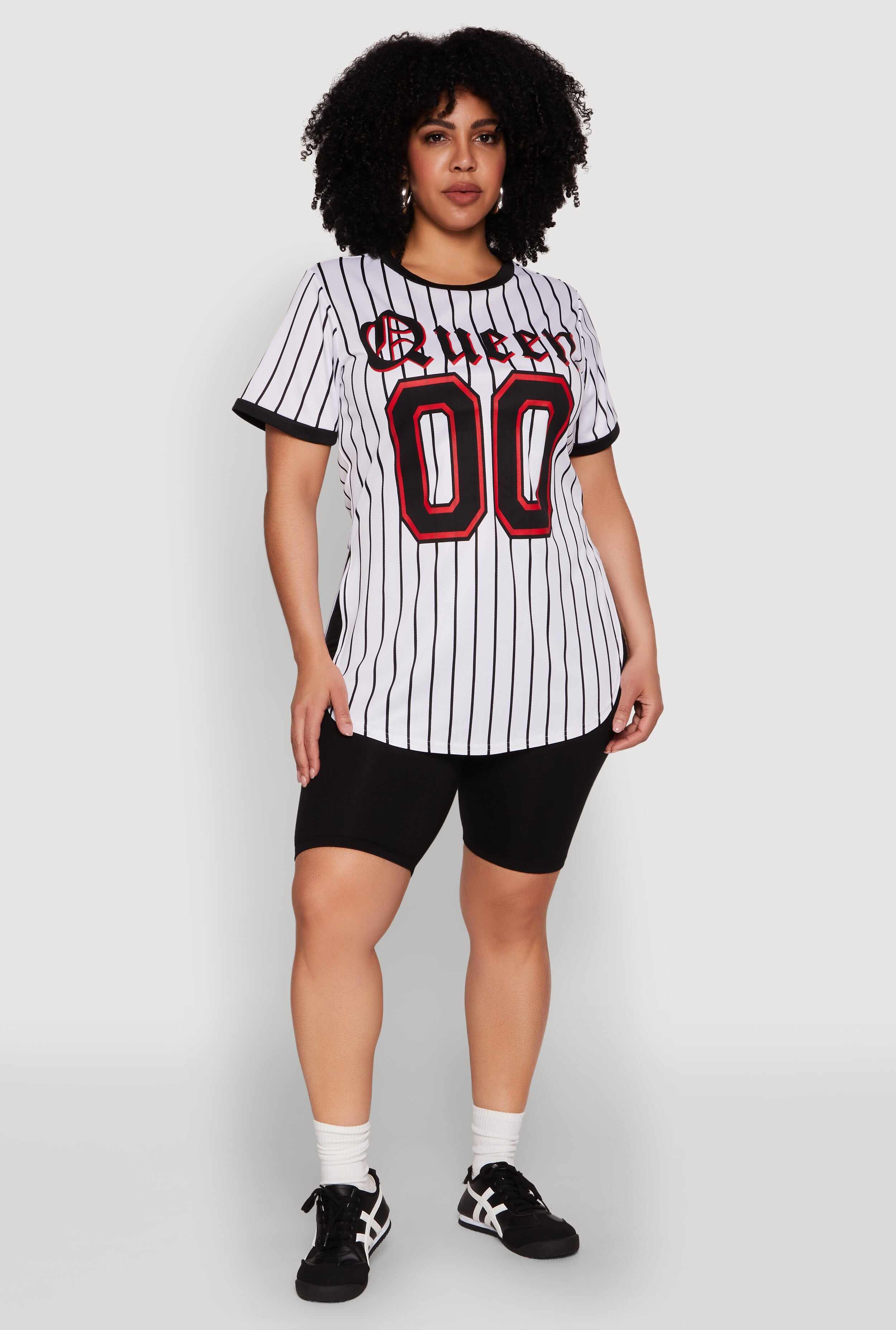 Plus Size Striped Queen Graphic Baseball Tee