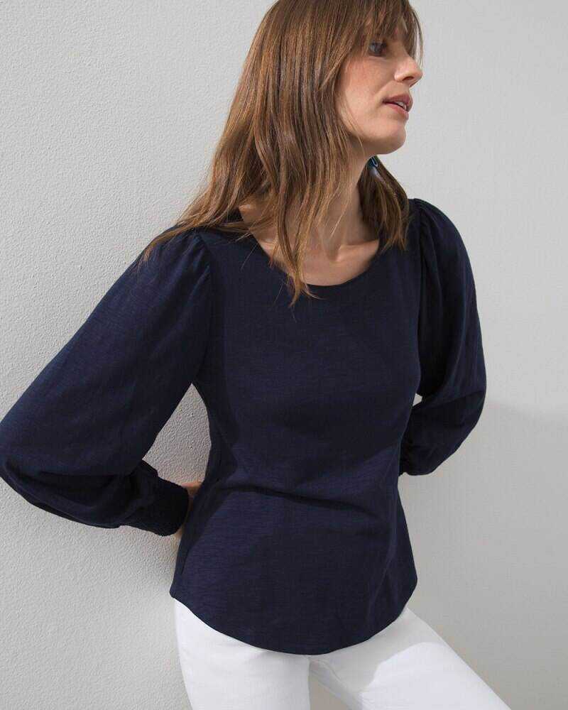 Smocked Crew Neck Slub Tee Classic Navy