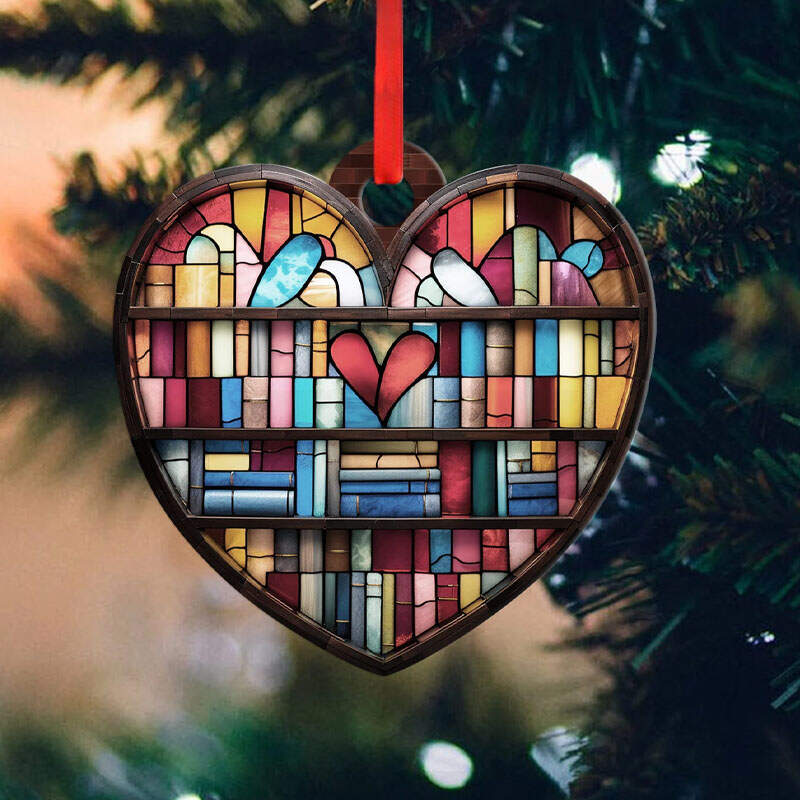 Heart-shaped Bookshelf Christmas Ornament