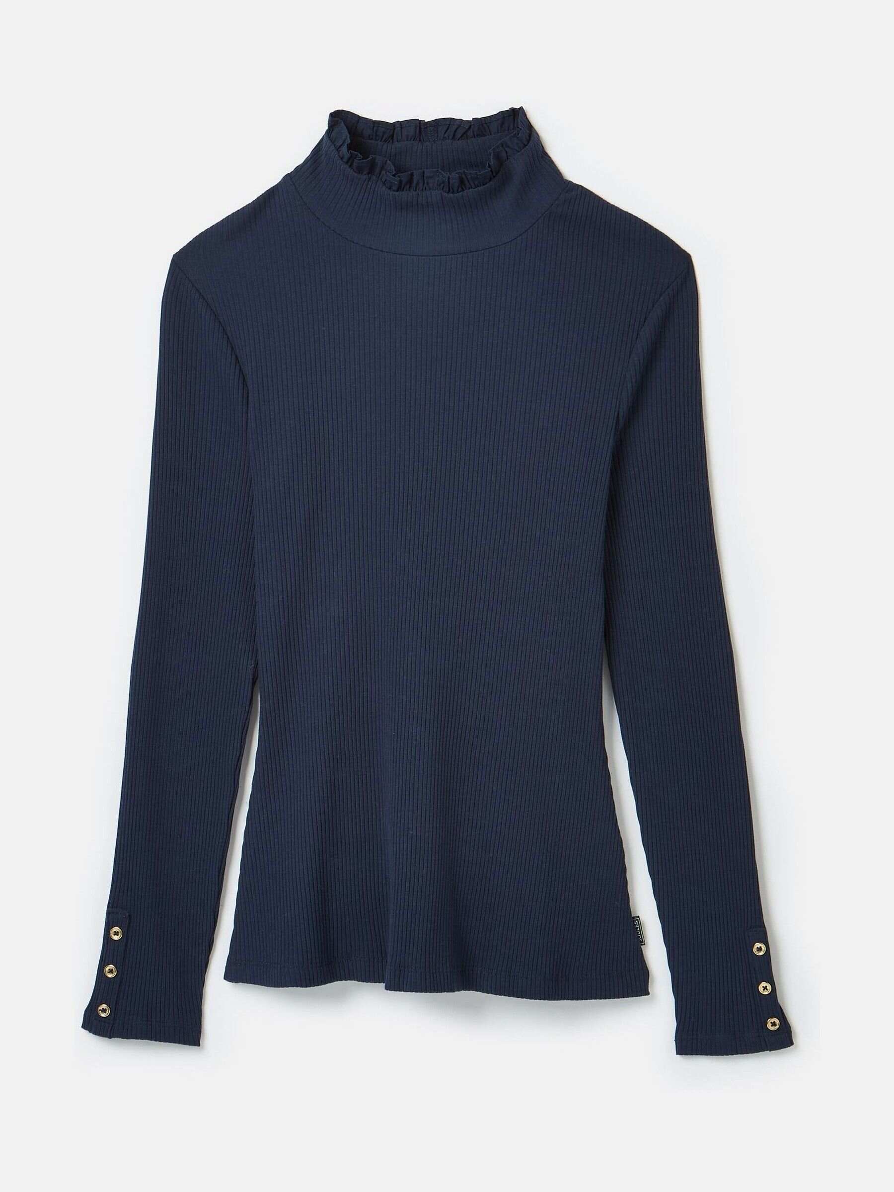 Amy Navy Blue Ribbed Long Sleeve High Neck Jersey Top